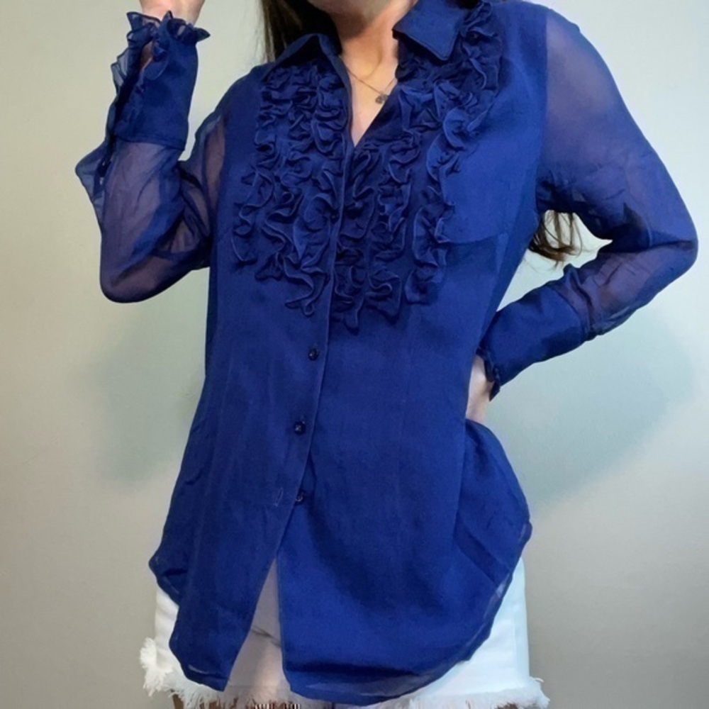Coldwater Creek Silk Royal Blue Blouse